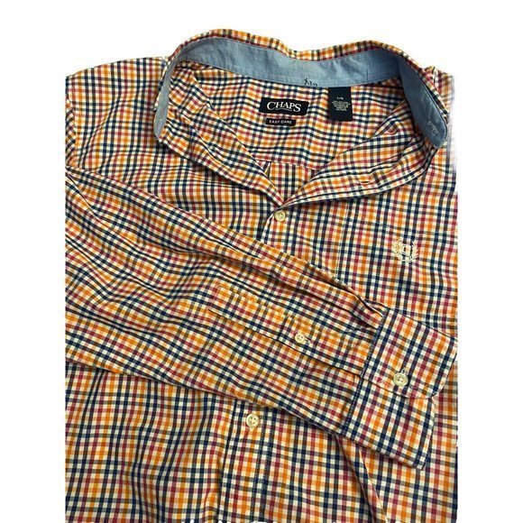 Chaps Shirt Mens‎ Large Easy Care Stretch Plaid Button-Front Long Sleeve - Picture 1 of 4